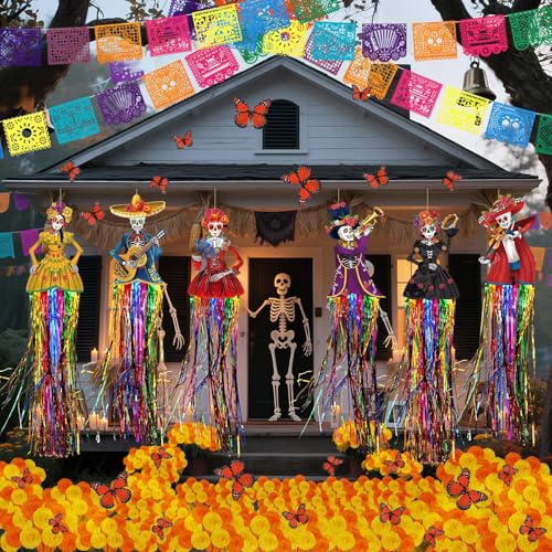Day of the Dead Sugar Skull Hanging Decorations Set - Festive Halloween Party Decor