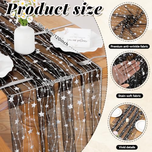 SoarDream Black Silver Foil Star Table Runner 29x120 Inch - Halloween Decor