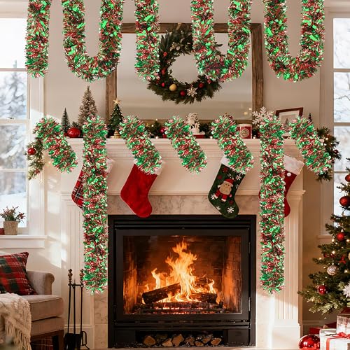 70 Ft Christmas Tinsel Garland - Metallic Twist Decor with Red & Green Variation