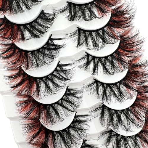 Red Color Fluffy Dramatic Faux Mink Lashes - D Curl, 20mm, Z-Red Variation