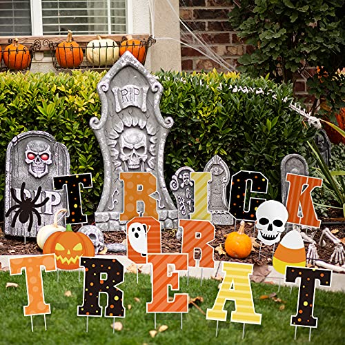 Halloween Yard Signs with Stakes - Trick or Treat, Pumpkin, Spider Decor Set