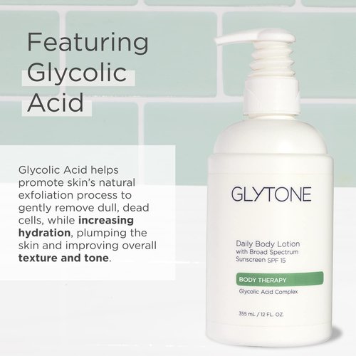 Glytone Daily Body Lotion with SPF 15 - Broad Spectrum Moisturizer with Glycolic Acid & Shea Butter - 12 oz