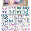 Butterfly Style Glitter Temporary Tattoos for Women and Girls – 12 Sheets, Face & Body Decor