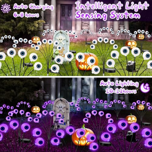 Solar Purple Eyeball Lights - Outdoor Halloween Yard Decor, Waterproof Swaying Firefly Scene Set