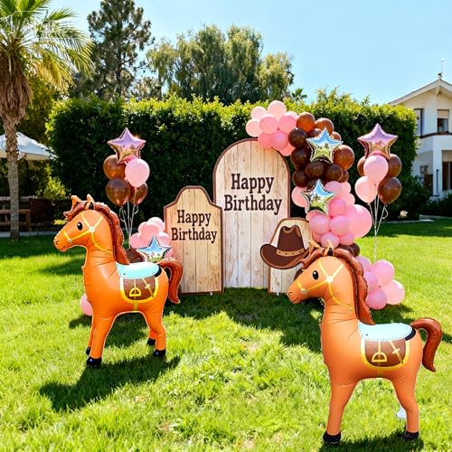 Giant 53-Inch Life-Size Horse Foil Balloon for Western Party Decoration - Pearl White & Brown