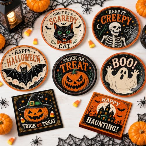 Halloween Party Supplies Set - Vintage Halloween Plates & Napkins - Halloween