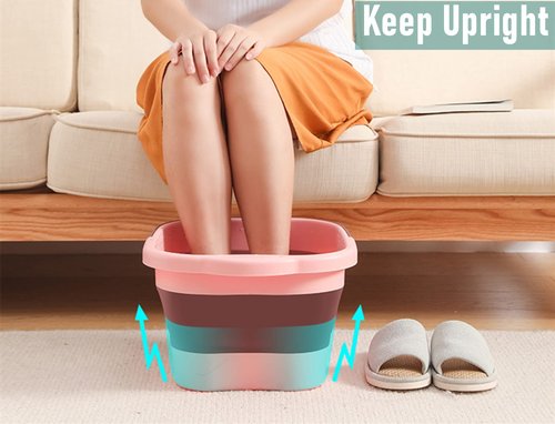 DoroSun Collapsible Foot Bath Soak Tub with Handle, Plastic Foldable Feet Spa Soaking Basin Bucket with Massager Acupoint for Washing, Pedicure Foot Care Bathtub Bowl Tools for Pain Relief, Green