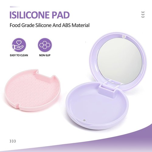 Gaboolo Retainer Case with Mirror and Lanyard,Slim Aligner Case with Vent Holes,Cute Dental Brace Box with Retainer Removal Tool and Brush (Purple Pink with Lanyard)