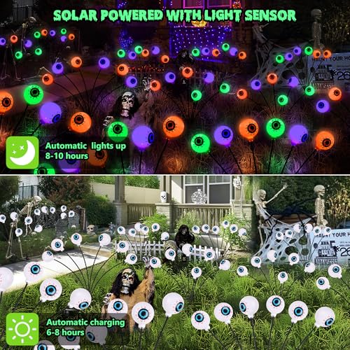Halloween Solar Eyeball Lights 6 Pack - Orange Purple Green Outdoor Decor