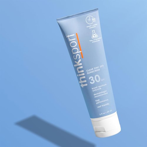 Thinksport SPF 30 Sport Sunscreen - Water-Resistant Mineral Lotion, Clear Zinc Oxide, 3oz | Vegan & Reef-Safe UVA/UVB Protection