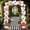 Wonderland Tea Party Decoration Set with Poker Cards, Checkered Runner & Mushrooms