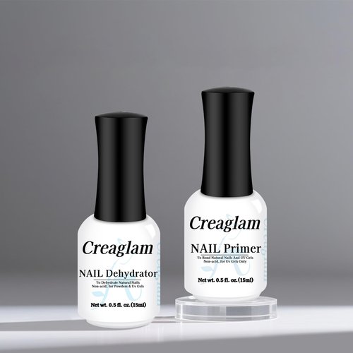 Creaglam Nail Dehydrator and Primer: 15ml Professional Nail Prep Acid Free & Hema-Free Primer and Dehydrator for Acrylic and Gel Nail Polish Manicure Gift Nail Supplies