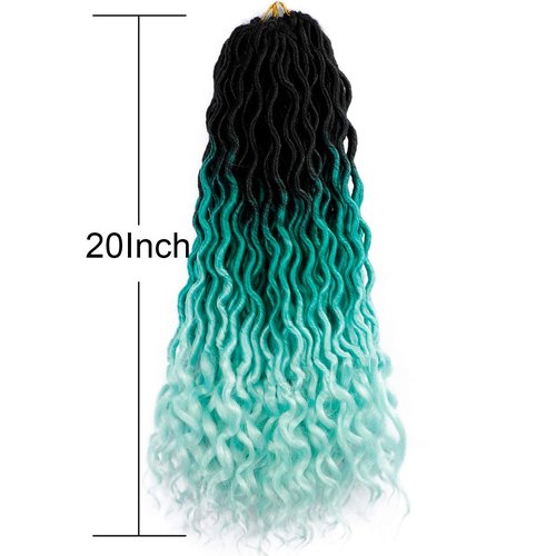 Ouyafei 5Pack Wavy Faux Locs Braids Crochet Hair 20inch Ombre Green Braiding Hair Goddess Locs with Curly Ends Synthetic Twist Crochet Hair Extensions (1B/Green/Light Green#,500g/Lot)
