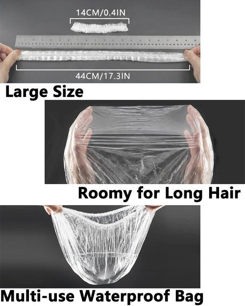 Aquior Disposable Shower Caps - 100 PCS Large Waterproof Plastic Bath Caps for Hair Care | Travel Essentials