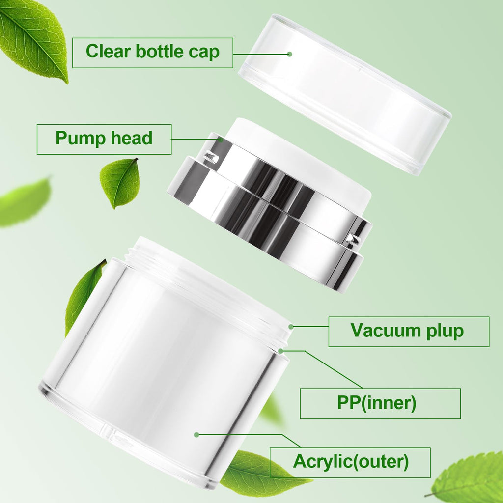 YOUNTHYE 10PCS 1 oz Airless Pump Jar Bulk 30ML Moisturizer Pump Dispenser Empty Pump Moisturizer Container Vacuum Cosmetic Travel Containers Refillable Moisturizer Container for Creams Gels Lotion
