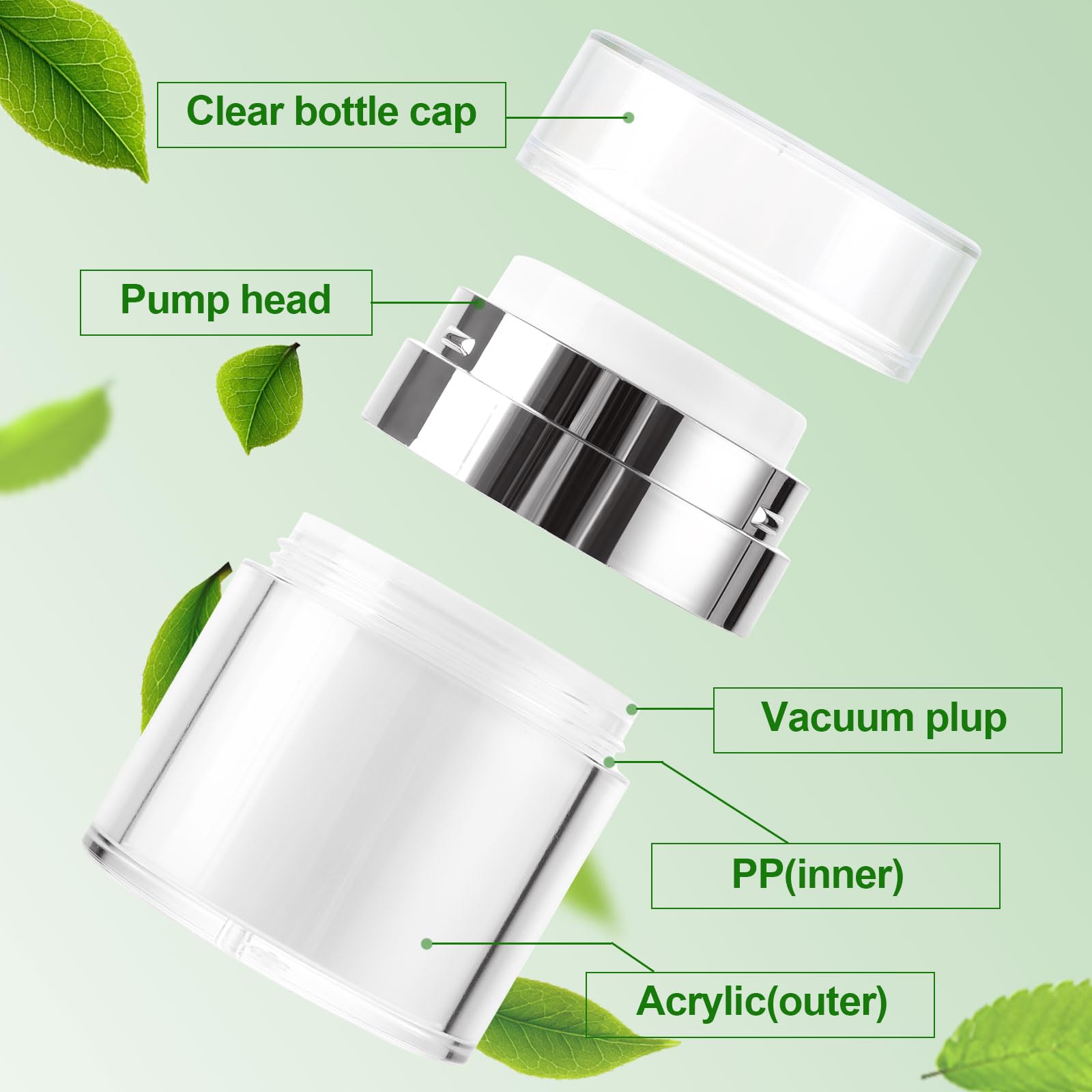 YOUNTHYE 10PCS 1 oz Airless Pump Jar Bulk 30ML Moisturizer Pump Dispenser Empty Pump Moisturizer Container Vacuum Cosmetic Travel Containers Refillable Moisturizer Container for Creams Gels Lotion
