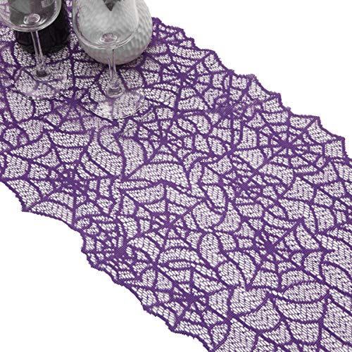 Purple Lace Table Runner Spiderweb Cover for Halloween Party - 71x13 Inches