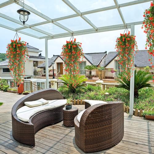 Artificial Hanging Plants Vines - Outdoor Greenery Decor - 30 Inch, Set of 3, Orange Red Variation