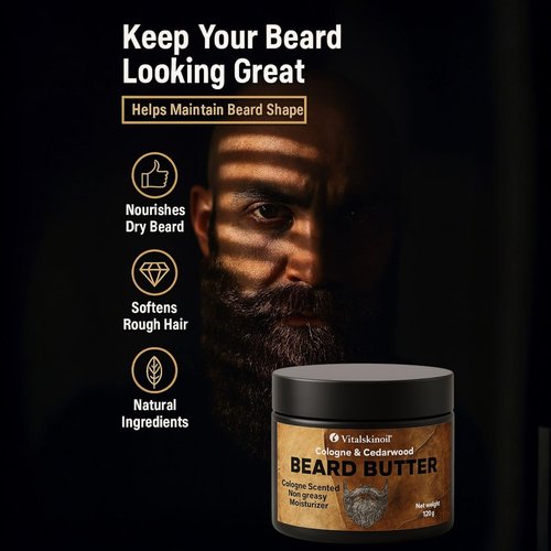 Beard Butter for Men, Cologne & Cedarwood Scented, Non-Greasy Conditioning Moisturizer, 4.23 oz