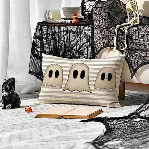 Grey Halloween Ghost Throw Pillow Cover 12x20 Inch Spooky Cushion Case for Sofa Couch