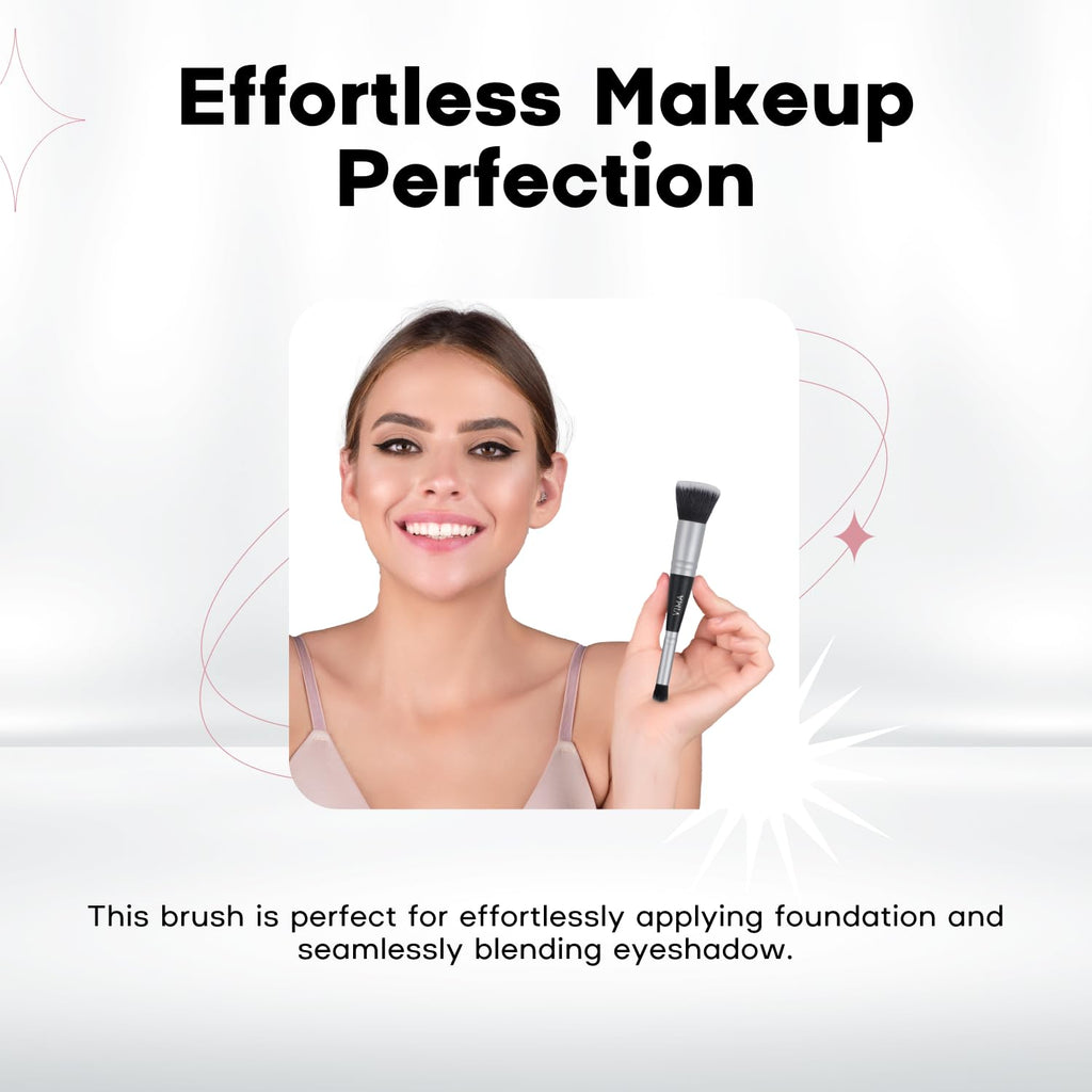 Vima Dual Ended Makeup Brush – 2-in-1 Foundation and Eye Shadow Blending Brush – Soft Synthetic Fibers – Vegan and Cruelty-Free