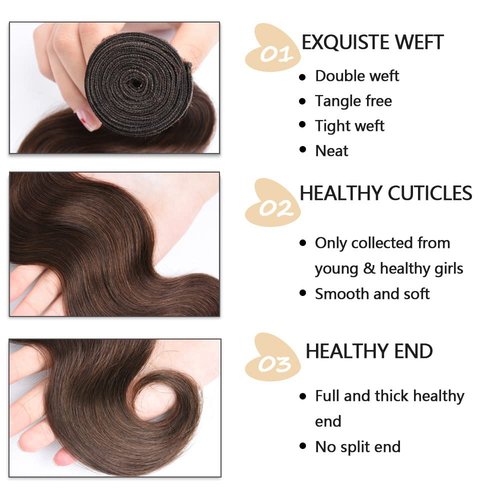 FuivJuix #4 Brown Bundles Body Wave Bundles Human Hair 14 16 18 Inch Brazilian Virgin Hair Chocolate Body Wave Bundle Human Hair Extensions 150 Gram