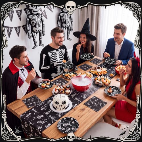 Halloween Skeleton Plates and Napkins Set - Black for 48 Guests