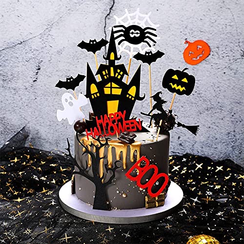 Halloween Cake Topper Set with Spooky Decorations - 15 Pcs Food-Grade Paper