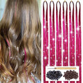 Rose Red Glitter Hair Tinsel Kit for Girls - 47 Inch Long Extensions with Tools