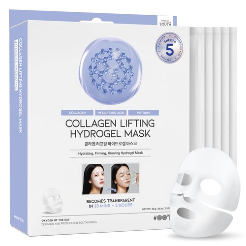 #OOTD Collagen, Hyaluronic Acid & Peptides for Elasticity, Hydration, and Firming. Lifting Hydrogel Sheet Mask - Face Mask (5pcs)