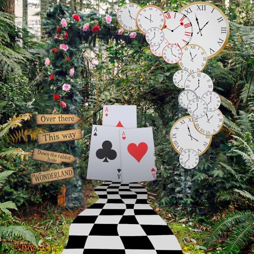 Wonderland Tea Party Decoration Set - 22 Pcs Birthday & Photo Backdrop with Clock Curtain & Rose Vines - Fresh