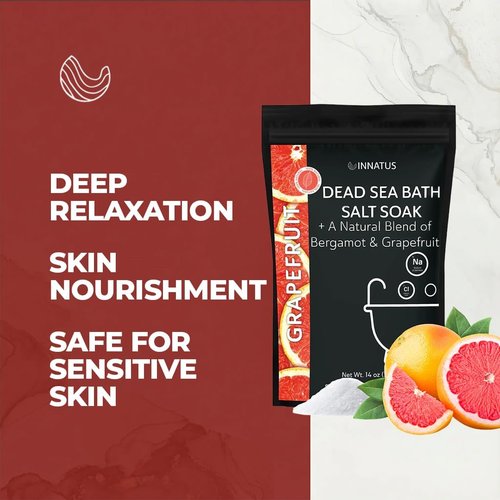 Dead Sea Bath Salt Soak - 21 Minerals for Relaxation & Detox - 14oz Grapefruit Infused Essential Oils