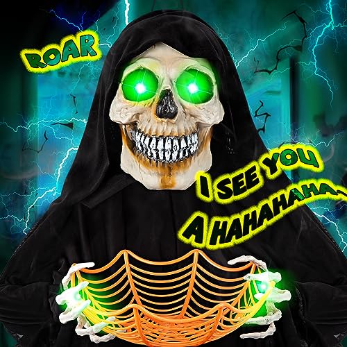 71-Inch Halloween Hanging Skeleton Ghost Decoration with Sound & Glow Eyes