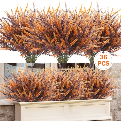 Artificial Fall Flowers Outdoor Brown 36 Bundles UV Resistant Faux Autumn Plants