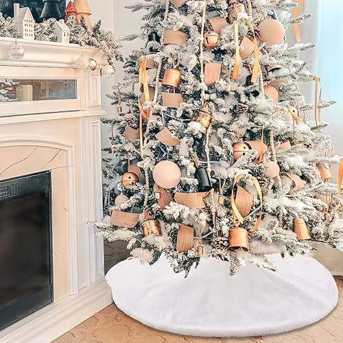 60 Inch White Faux Fur Christmas Tree Skirt - Elegant Holiday Decor