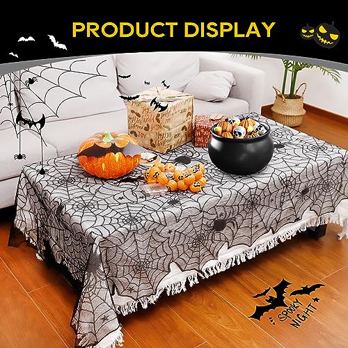 Halloween Spider Web Tablecloth 53x71 Inch Rectangular Black Lace Decor