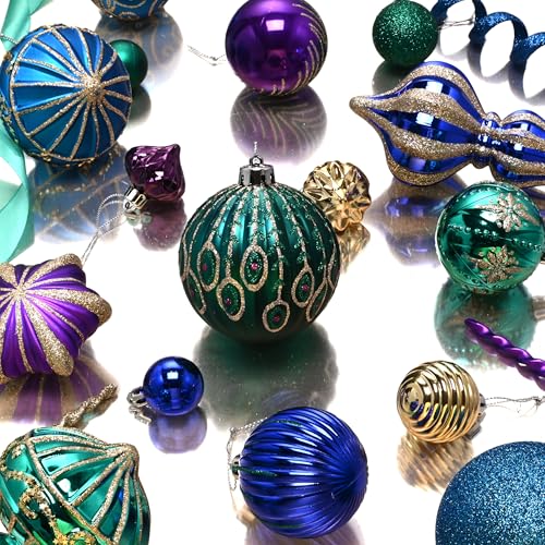 Christmas Ornaments Set 120pcs Holiday Tree Decorations with Peacock Theme