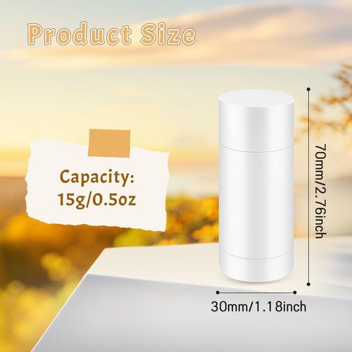 20 Pcs 15g/0.5oz Deodorant Jars Empty Refillable Round Plastic Deodorant Bottles Twist Up Bottom Filling Stick Tubes for Homemade DIY Lotion Bar Chapstick - White