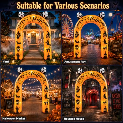 Halloween Inflatable Archway 9FT Tall with Ghost, Pumpkin, Witch & LED Lights - Outdoor Yard Decor