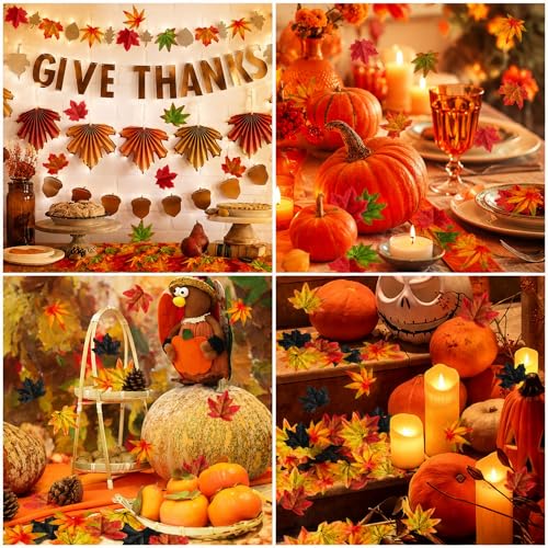 Halloween Fall Fake Leaves Leaf Decor Set - 200 Pcs Autumn Table Scatter - Spooky Party Decor