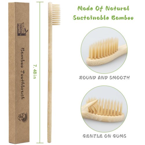 Tooth HaHa Bamboo Toothbrushes for Adults, BPA-Free Soft Tapered Bristles, Eco-Friendly Natural Organic Wooden Toothbrush, 10-Count Toothbrushes Travel Set