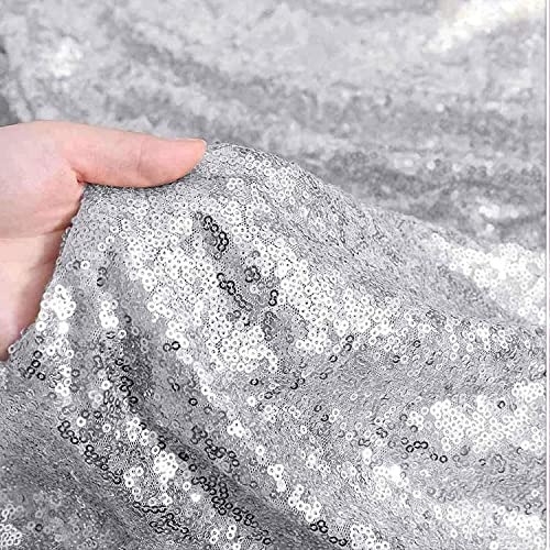 Silver Sequin Round Tablecloth - 132 Inch Glitter Cover for Weddings & Events