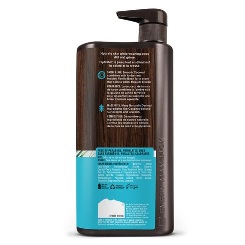 Every Man Jack Coconut + Driftwood Mens Body Wash for All Skin Types - Cleanse, Hydrate, and Smell Great - Free of Parabens, Phtalates, and Dyes - 33.8 fl oz (2 Pack)