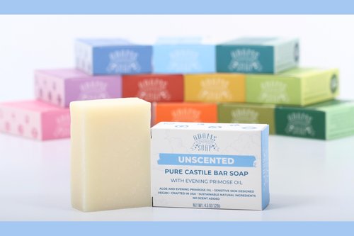 Adams Handmade Soap Unscented Pure Castile Bar Soap – 4.5 oz | With Evening Primrose Oil | Vegan, Cold Process, 84% Organic, Fair Trade, No Fragrance, Sensitive Skin Safe, USA Made