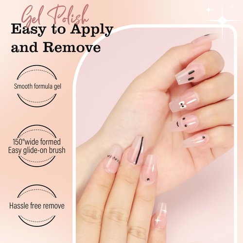 FZANEST Gel Nail Polish Jelly Nude Set,Sheer Natural Milky Pink 6 Colors Gel Polish Nail Kit Soak Off LED UV Varnish Nail Art Manicure Kit