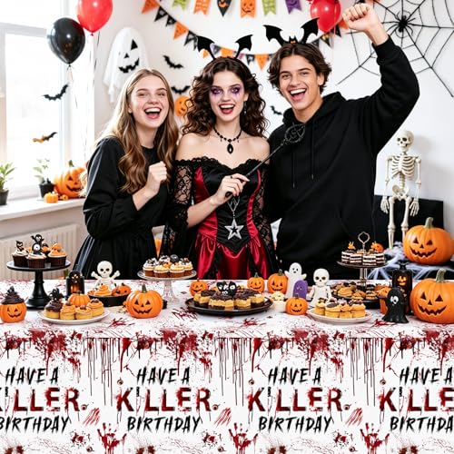 Have a Killer Birthday Tablecloth Set - Horror Halloween Party Decor, 3-Pack
