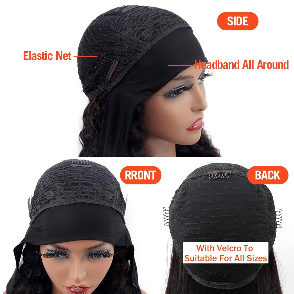XSY Headband Wig Human Hair Kinky Curly 12 Inch Headband Wigs for Black Women None Lace Front Wig Curly Brazilian Wear and Go Glueless Wig 150% Density Natural Color