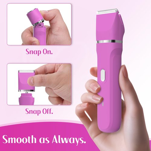 Bikini Trimmer for Women 5-in-1 Electric Razors IPX7 Waterproof Shaver Ceramic Blade Painless Pubic & Facial Hair Remover (Hot Pink)