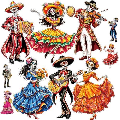 10Pcs Large Day of The Dead Skeleton Decorations Set - Halloween Altars & Parties