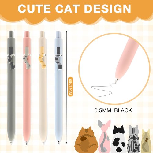 MotiMind 6 Pcs Cute Cat Stationery Set Pens Sticky Notes Makeup Bag Pencil Pouch for Girls Women Cat Lovers Christmas Gifts School Office Supplies